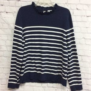 J.Crew Womens Pullover Sweater Navy Blue Cotton Striped Long Sleeve Crew Neck XL